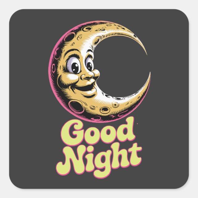 Gute Nacht Retro Moon Quadratischer Aufkleber (Vorderseite)