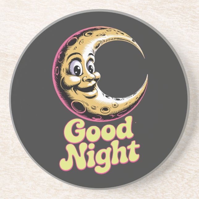 Gute Nacht Retro Moon Sandstone Untersetzer (Vorne)