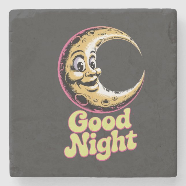 Gute Nacht Retro Moon Steinuntersetzer (Vorderseite)