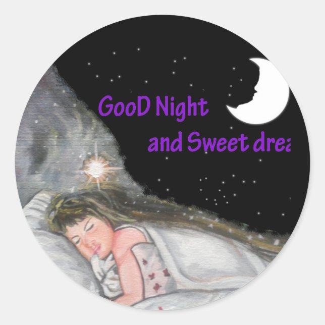 Gute Nacht Runder Aufkleber (Vorderseite)