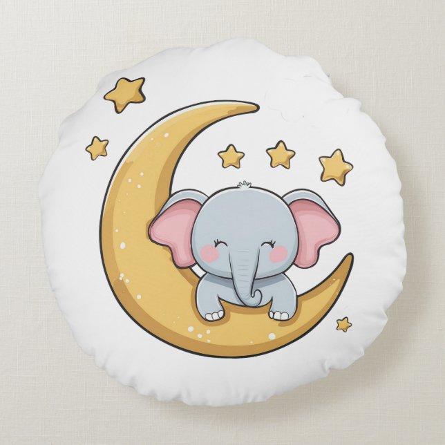Gute Nacht schläfriger Elefant Rundes Kissen (Rückseite)