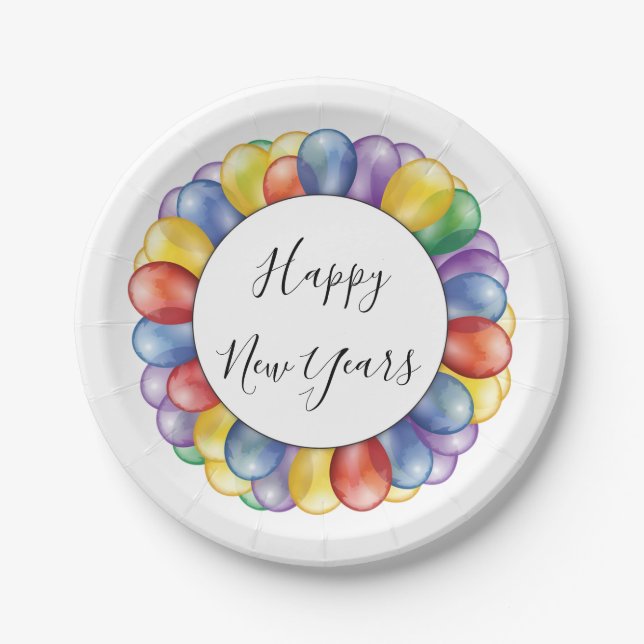 Gute Neujahrsballons Pappteller (Vorderseite)