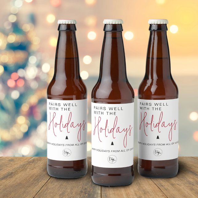 Gute Paare mit dem Logo "Holidays Add Business" Bierflaschenetikett (Pairs Well With The Holidays Add Business Logo Beer Bottle Label)