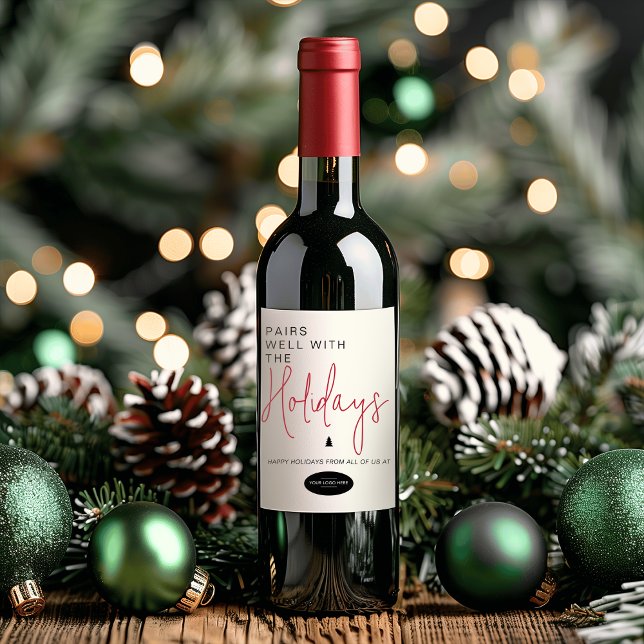 Gute Paare mit dem Logo "Holidays Add Business" Weinetikett (Pairs Well With The Holidays Add Business Logo Wine Label)
