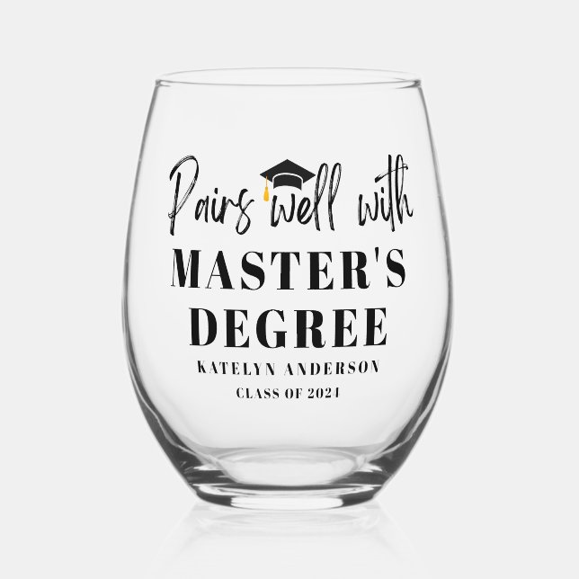 Gute Paare mit Master-Grad-Abschluss-Geschenk Weinglas Ohne Stiel (Vorderseite)