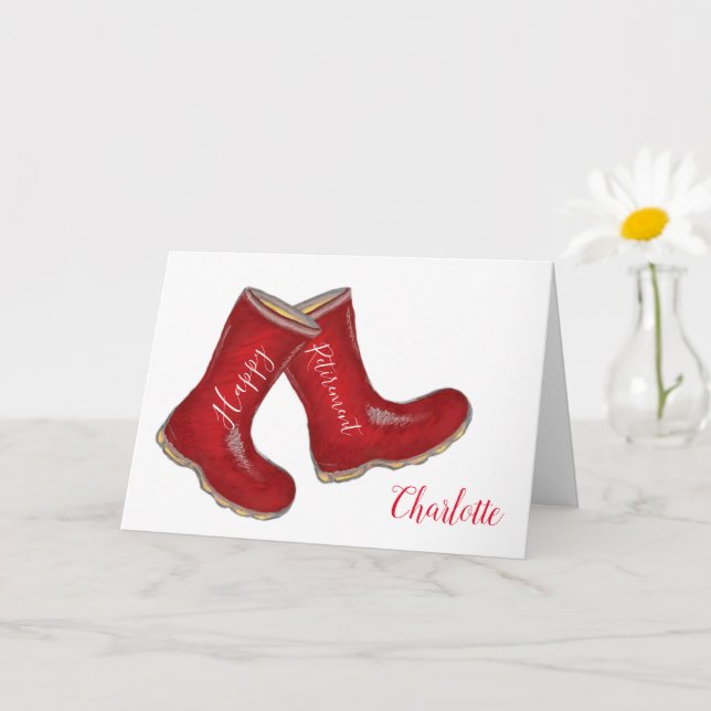 Gute Pensionierung Frau rotes Gärtnern gut Stiefel Karte (Kleine Pflanze)