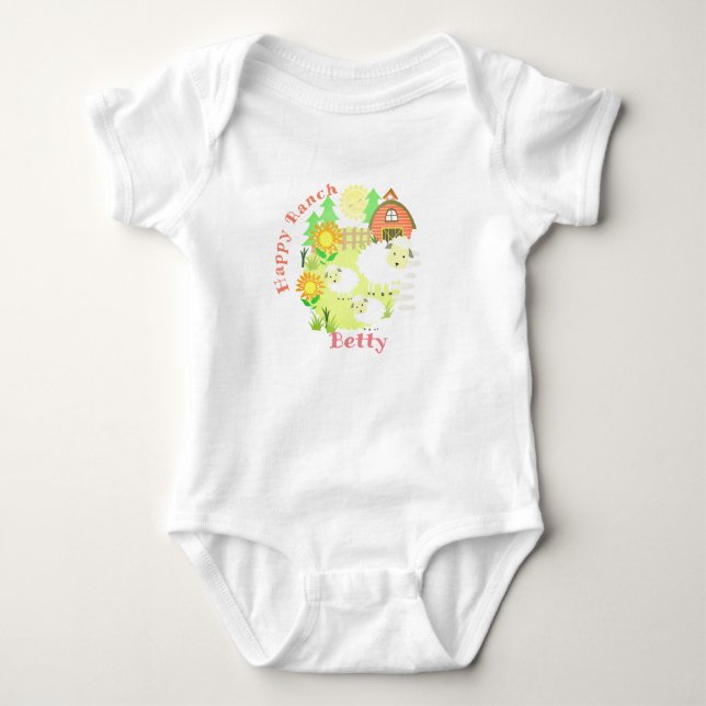 Gute Ranch Sheep. Personalisiert. Baby Bodysuit Strampler (Vorderseite)