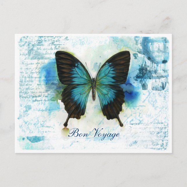 Gute Reise Blue Butterfly Victorian Travel Postkarte (Vorderseite)