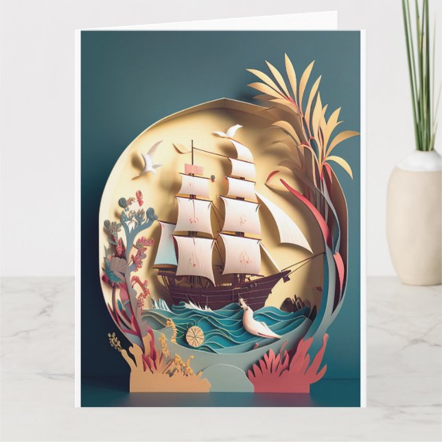 Gute Reise und Danke Karte, Schiff Thema (Vorderseite)