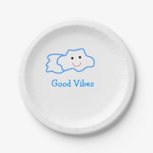 Gute Schwingungen blaue lächelnde Wolken-Emoji-Kin Pappteller