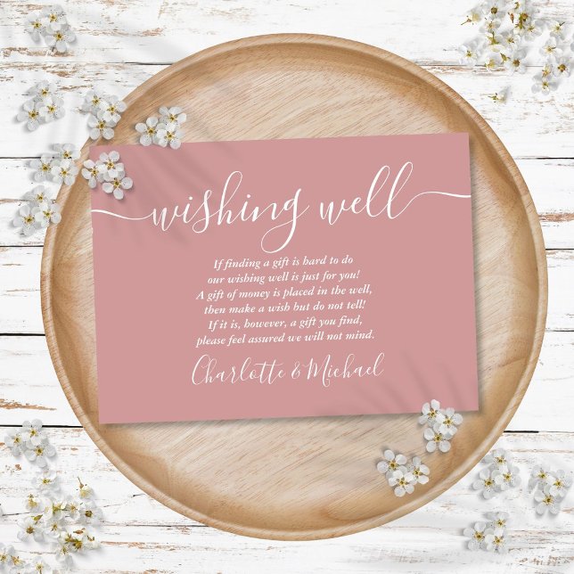 Gute Signatur Script Dusty Rose Hochzeit wünschen Begleitkarte (Wishing Well Signature Script Dusty Rose Wedding Enclosure Card)