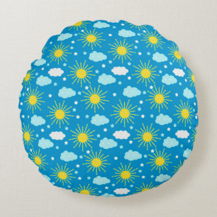 Gute Sonne, Wolken und Sterne Rundes Kissen