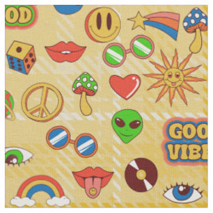 gute vibes alien groovy pop art 1970er kariert stoff