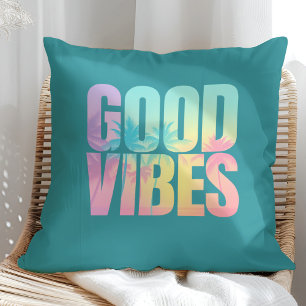 "Gute Vibes" Lebendiges Tropisches Zitat Kissen