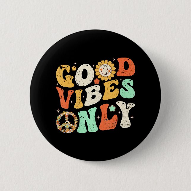 GUTE VIBES NUR FRIEDEN LIEBE 60er 70er Gefärbte Kr Button (Vorderseite)