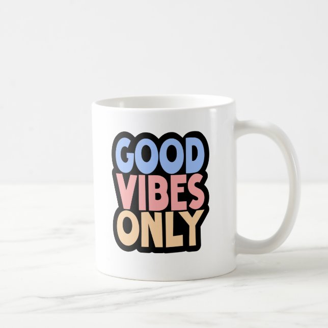 Gute Vibes nur Kaffee - positives Zitat weiß Kaffeetasse (Rechts)