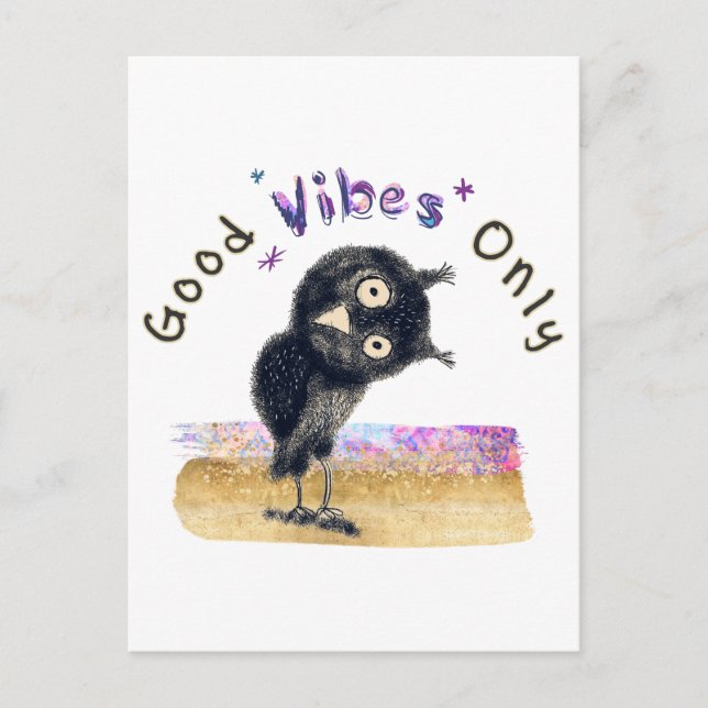 Gute Vibes nur mit neugierigen Eule Postkarte (Vorderseite)