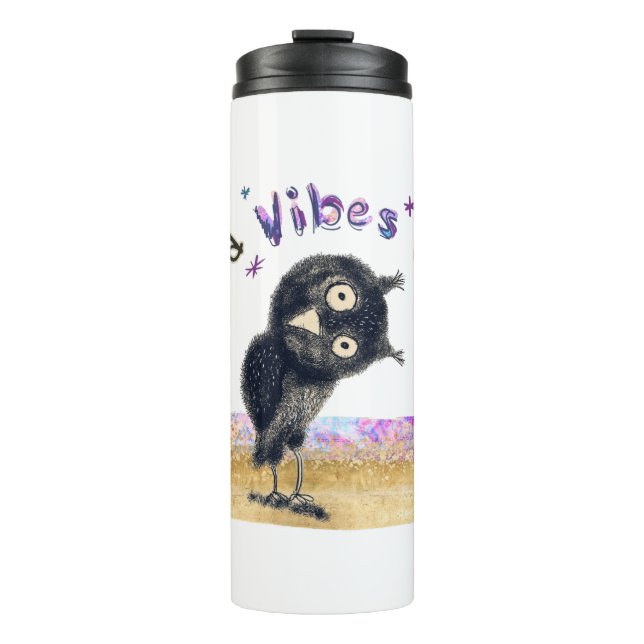 Gute Vibes nur mit neugierigen Eule Thermosbecher (Vorderseite)