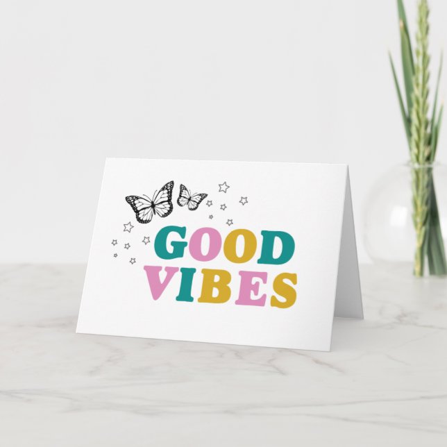 Gute Vibes! Retro und farbenfrohe Schmetterlinge Dankeskarte (Vorderseite)