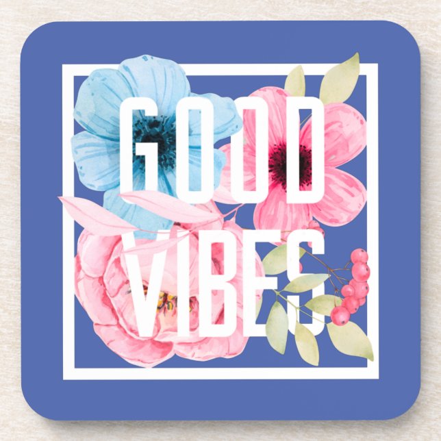 Gute Vibes rosa blaue Aquarellfarbe - Blütenblüte Getränkeuntersetzer (Vorderseite)