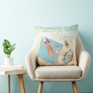 Gute Vibes   Wasserfarbe Trendy Retro Sommerstrand Kissen