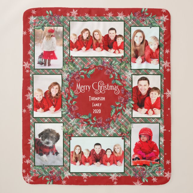 Gute Weihnachts-Familie Foto Collage Name Template Sherpadecke (Vorderseite)