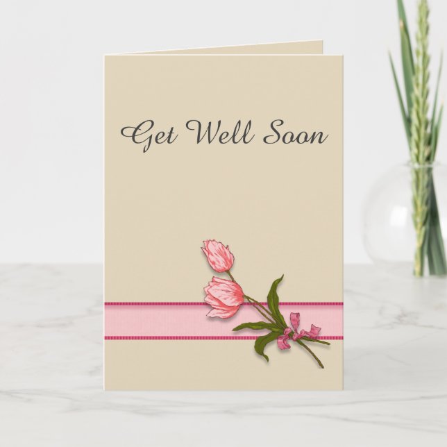 Gute Wünsche mit rosa Tulpen und Ribbon Karte (Vorderseite)