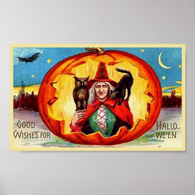 Gute Wünsche zu Halloween, Schüssel, Hexe, Katze,  Poster (Vorne)