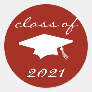 Güteklasse 2021 (Maroon Graduation Cap) Runder Aufkleber