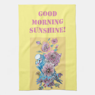 Guten Morgen Aquarell Wellensittich Rose Küchentuc Geschirrtuch