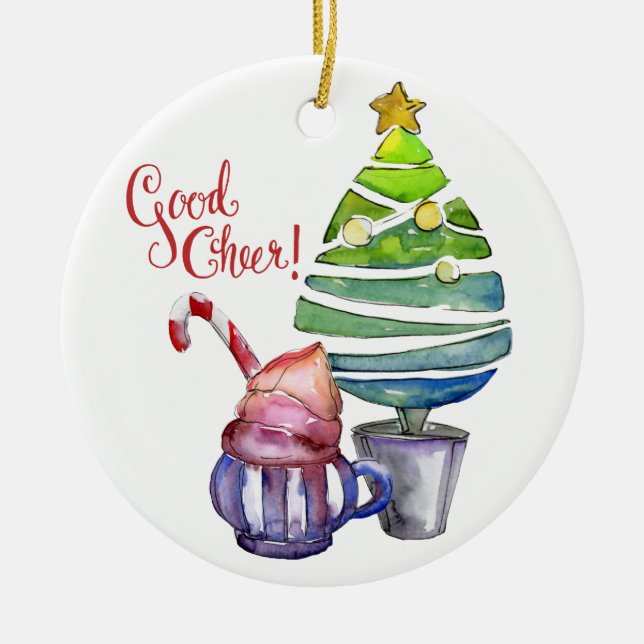 Guten Morgen! Baum, heiße Schokolade, Familienname Keramik Ornament (Vorne)