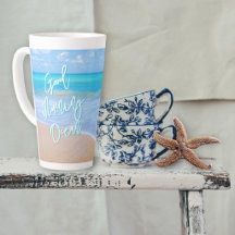 Guten Morgen blaues Wasser hoch Latte Tasse