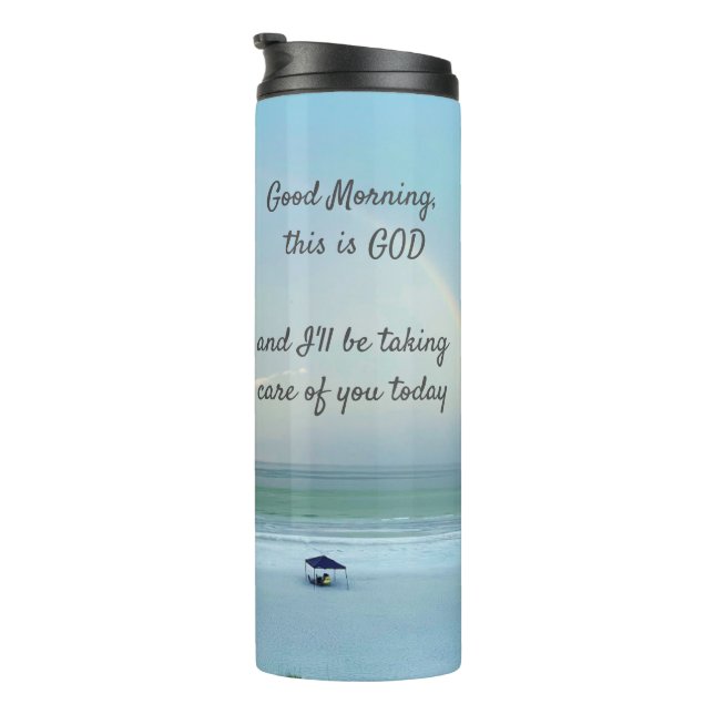 "Guten Morgen, das ist Gott Thermosbecher (Nach rechts gedreht)
