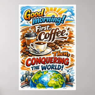 Guten Morgen Erstes Kaffee Erobern Sie Die Welt Ku Poster