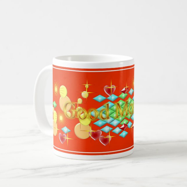 Guten Morgen, fröhlich und glücklich Kaffeetasse (Vorderseite Links)