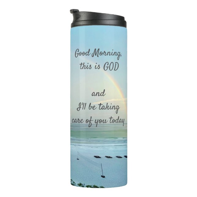 Guten Morgen inspiriert, das ist der heiße Tumbler Thermosbecher (Nach rechts gedreht)