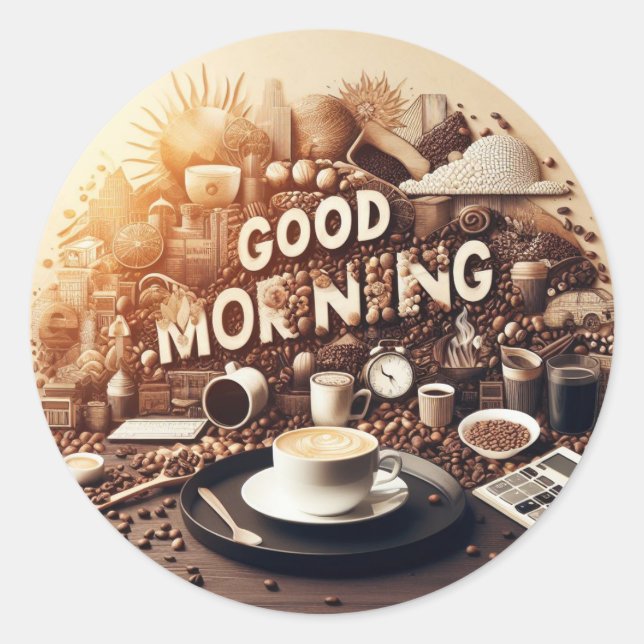 Guten Morgen Kaffee Runder Aufkleber (Vorderseite)