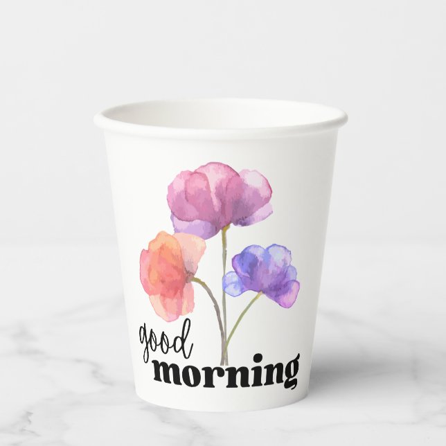 Guten Morgen (mit Blume) Pappbecher (Vorderseite)