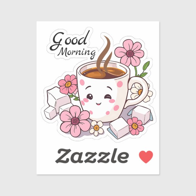 Guten Morgen | Niedlicher Kawaii-Kaffee Aufkleber (Blatt)