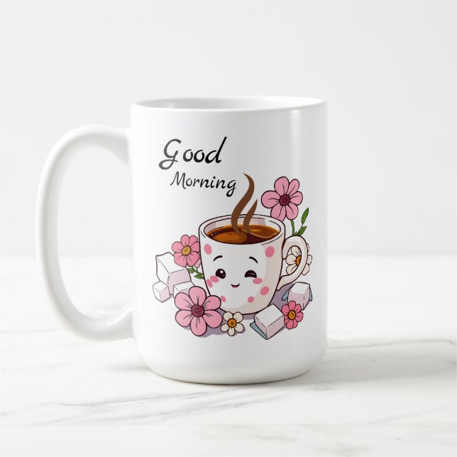 Guten Morgen | Niedlicher Kawaii-Kaffee Kaffeetasse (Links)
