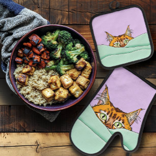 Guten Morgen Orange Cat Funny Ofenhandschuh & Topflappen-Set
