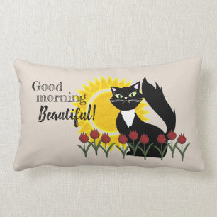 Guten Morgen schön! Katze mit Sonne und Tulissen Lendenkissen