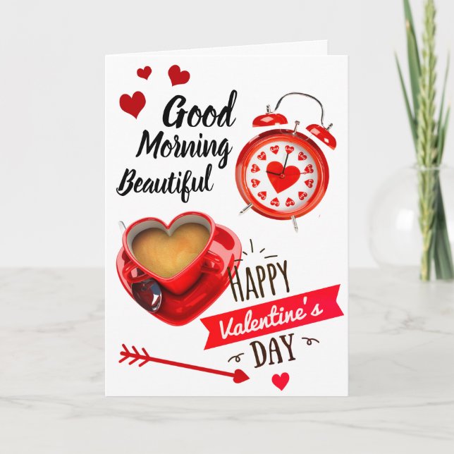 Guten Morgen schöner, glücklicher Valentinstag Karte (Vorderseite)