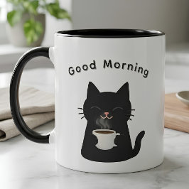"Guten Morgen" Schwarze Katze Kaffee Liebhaber Zwe Tasse