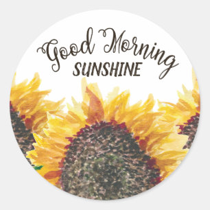 Guten Morgen Sonnenschein Gelbe Braune Sonnenblume Runder Aufkleber
