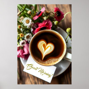 Guten Morgen! Tasse heißer Kaffee mit Pflücken Poster