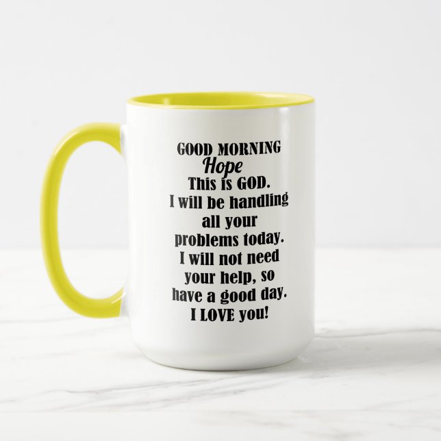 Guten Morgen von GOD nach Hoffnung Tasse (Links)