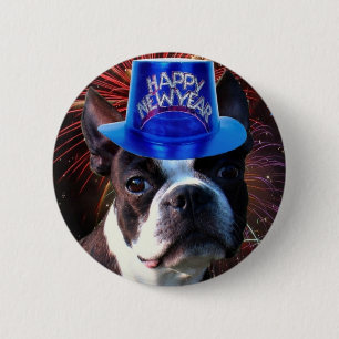 Guten Rutsch ins Neue Jahr-Boston-Terrierknopf Button