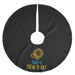 Guten Rutsch ins Neue Jahr-Feuerwerke auf Polyester Weihnachtsbaumdecke