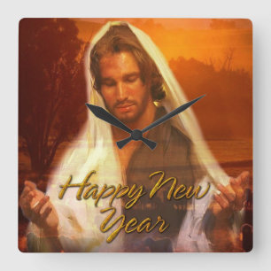 Guten Rutsch ins Neue Jahr-Jesus-Uhr-Wahlen Quadratische Wanduhr